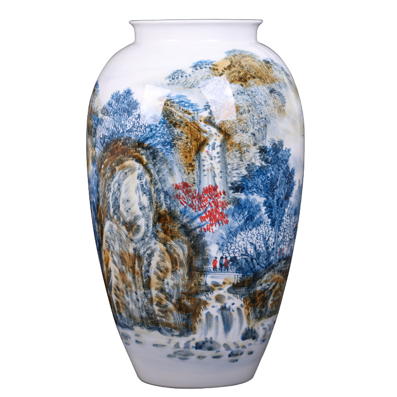 Jingdezhen ceramics master hand made blue and white porcelain vases, flower arrangement large study of new Chinese style office furnishing articles