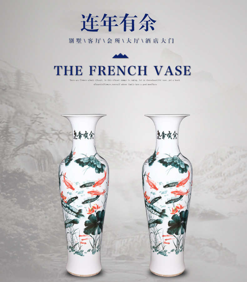 Jingdezhen ceramics hand - made five - flavored fish landing big vase 1 meter 8 Chinese style living room TV ark hotel furnishing articles
