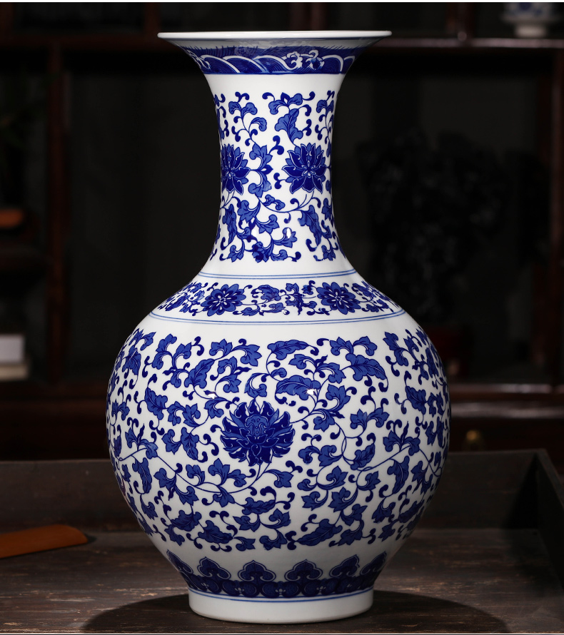 Chinese antique blue and white porcelain of jingdezhen ceramics branch lotus bottle of flower arranging furnishing articles sitting room home decoration