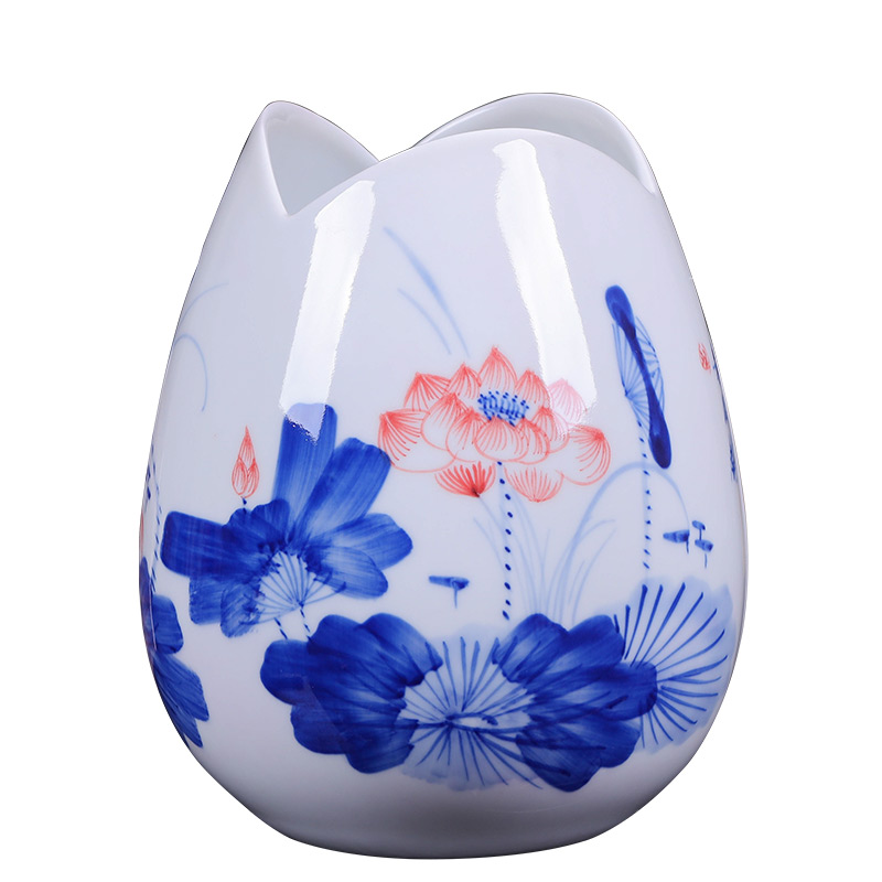 Jingdezhen blue and white ceramics hand - made vases, flower arranging dried flower flower implement furnishing articles of Chinese style living room TV cabinet decoration