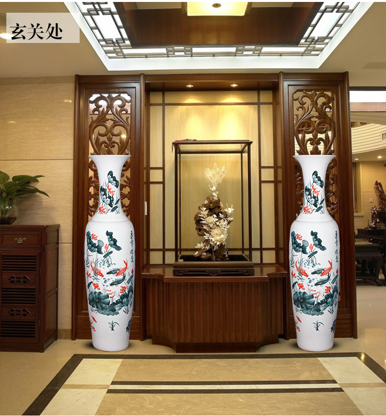 Jingdezhen ceramics hand - made landing big vase 1 m 6 Chinese style living room hotel villa furnishing articles housewarming gift