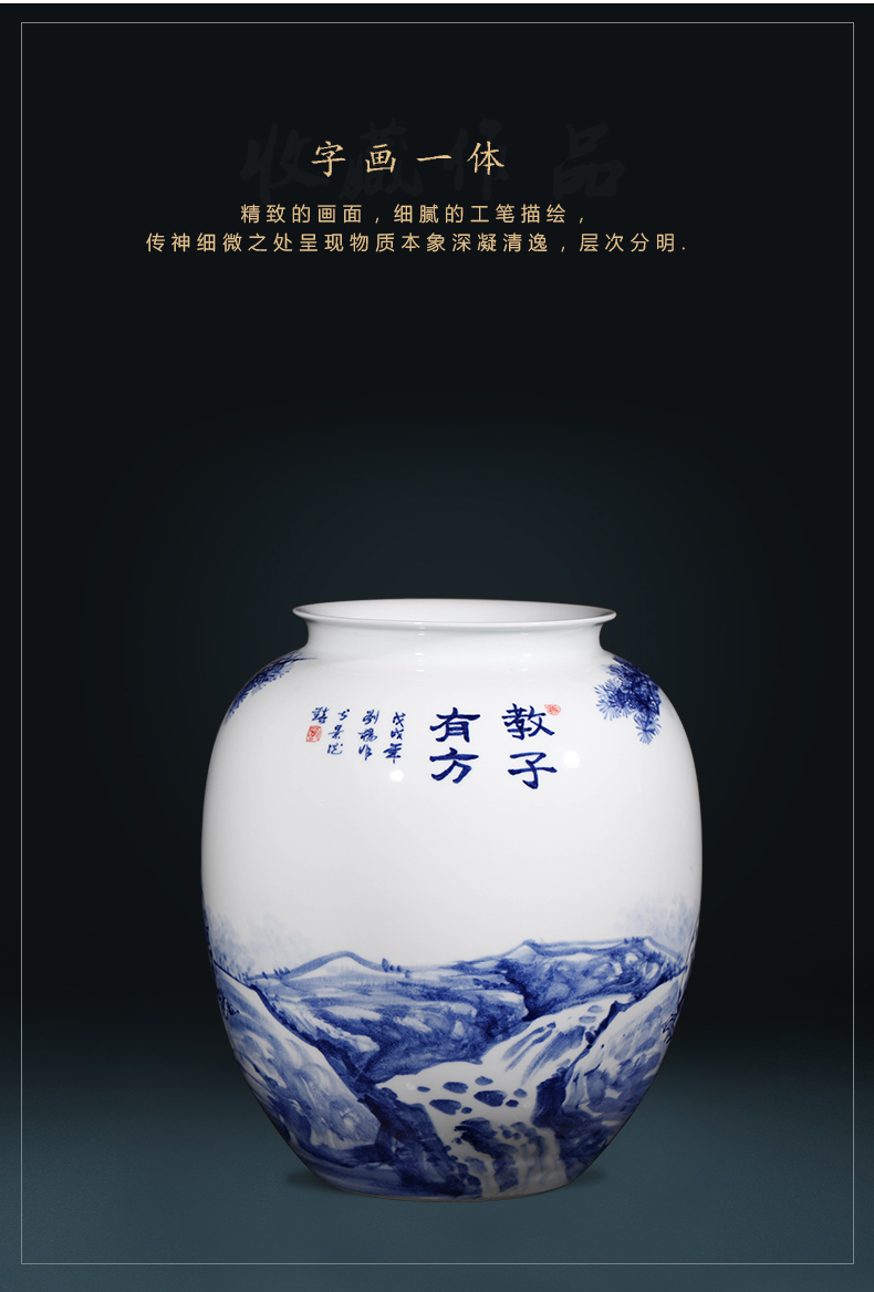 Master of jingdezhen ceramics hand - made "outnumbered" blue and white porcelain vase in the living room home furnishing articles