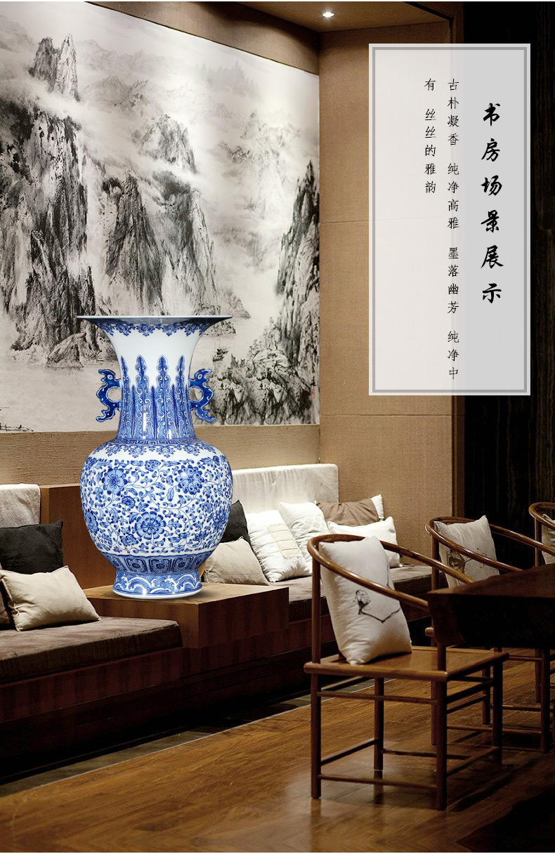 Jingdezhen blue and white ears imitation qianlong hand - made ceramics vase Chinese ancient frame sitting room adornment is placed