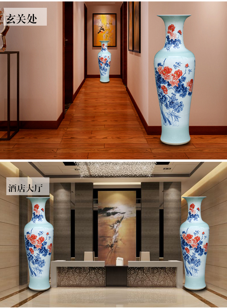 Jingdezhen ceramic hand - made landing big vase courtyard by patterns of new Chinese style living room TV cabinet furnishing articles