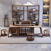 New Chinese tea table and chairs Combined solid wood office Ukkim with small tea table Hupeach wood tea room furniture custom-made