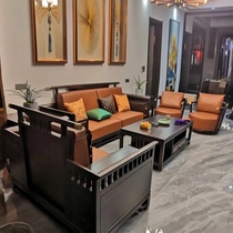 New Chinese Solid Wood Sofa Combined Zen ujin wood genuine leather Villa Size family Living room Full furniture Customized