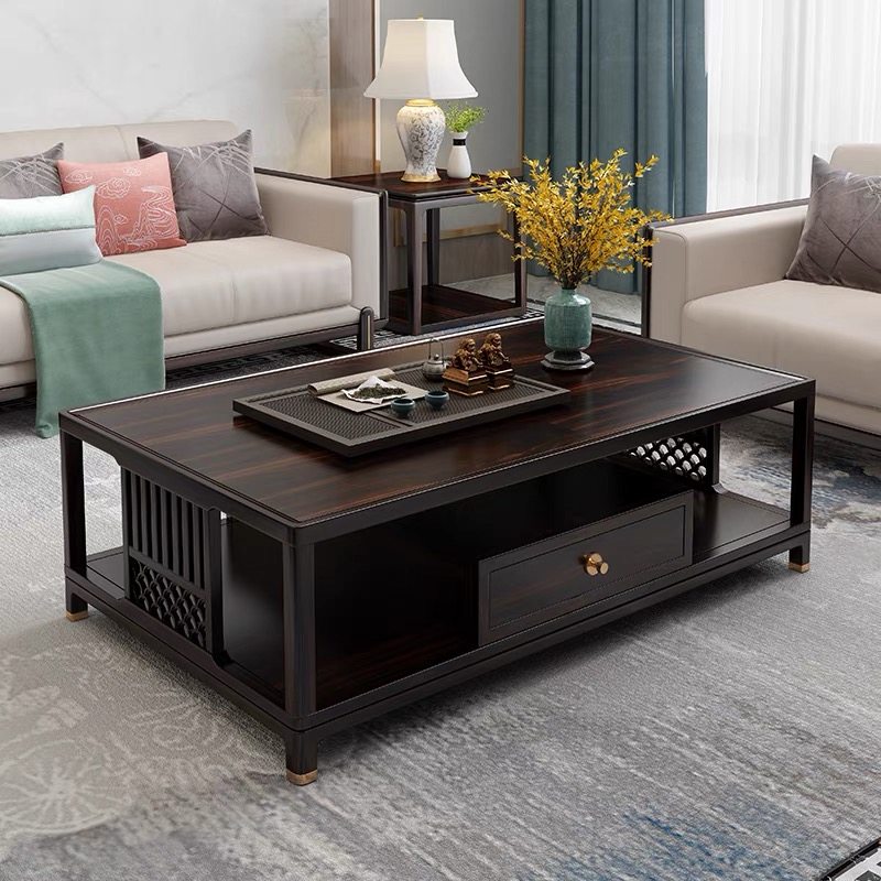New Chinese style coffee table rectangular solid wood tea table storage square TV cabinet corner several sides living room furniture customization