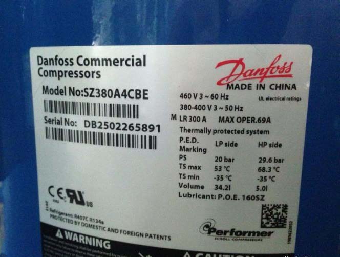 The SY380A4CBB SY380A4CBC SZ380A4CBA was originally installed with 30 compressors in New Danfoss Berfurt