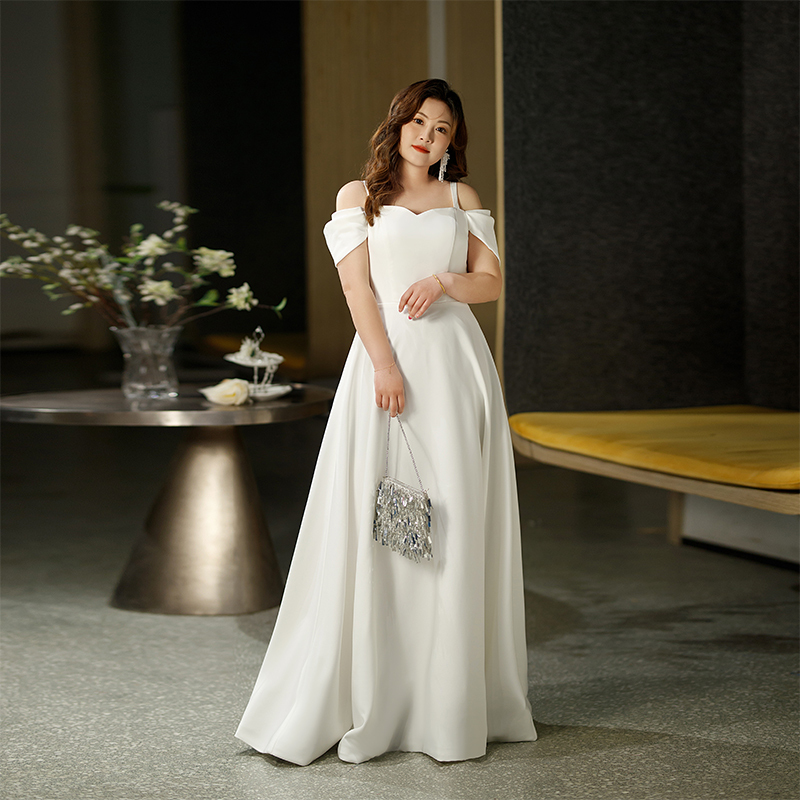 Plus Size Evening Dress for Women, Suitable for Photo Shoots, Engagement, Off-Shoulder French Style, White Dress for Marriage Registration Plus Size Evening Dress for Women, Suitable for Photo Shoots, Engagement, Off-Shoulder French Style, White Dress for Marriage Registration