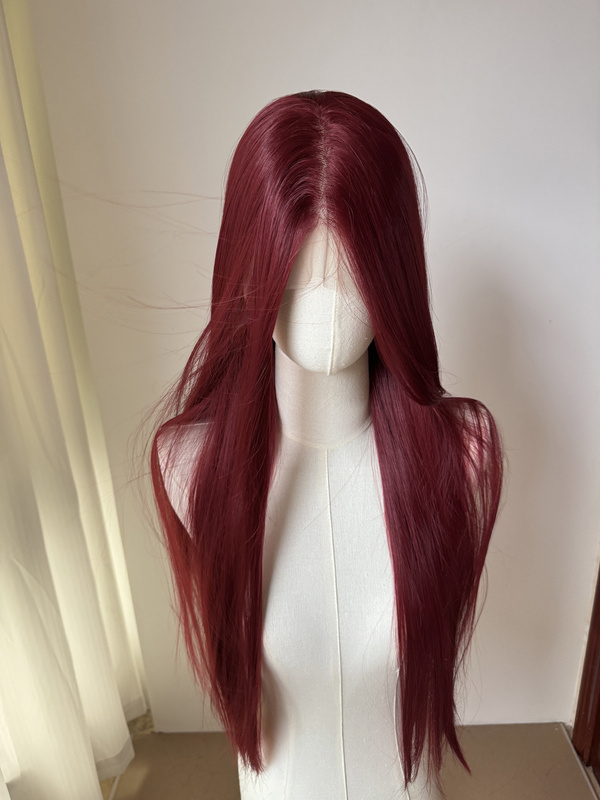 Wine Red Universal Lace Front Wig with Large Lace, Red Hair Full Wig for Women, Long Straight Hair, Cosplay Aquaman Hair Color Xu Qiu
