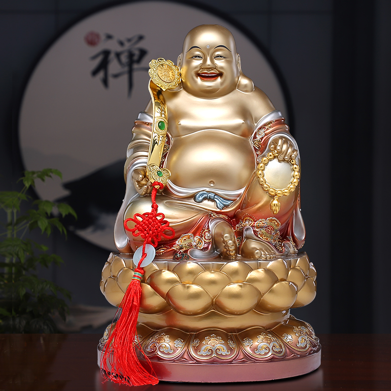 Taiwan Pure Bronze MailoBuddha Guangdong Living Room with a piece of silk enamel with gold-pinched stomach of Buddha Mailus