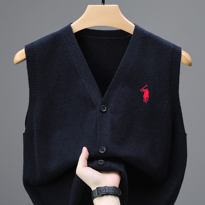 Plato Paul Wool Sweater Men's Vest V-Neck Sleeveless Thick Knit Cardigan Heart-Shaped Waistcoat