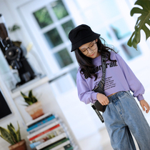 Pettit girl girl basic parent-child 2019 autumn new purple short hip-hop style T-shirt