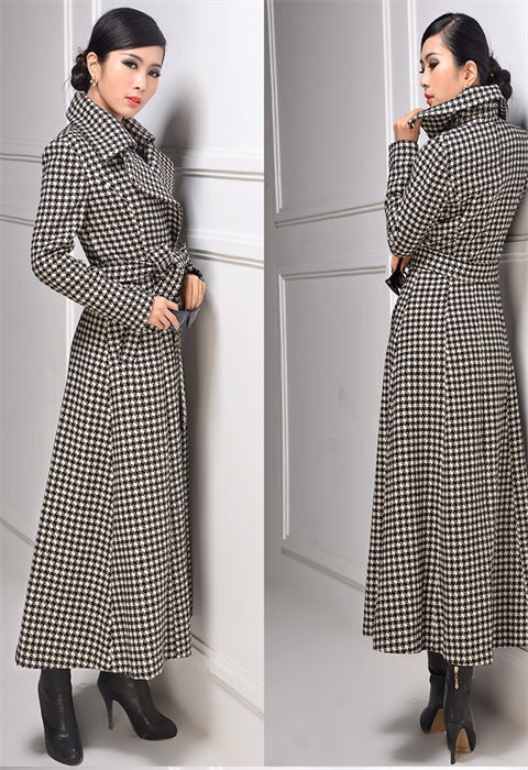 Áo khoác nữ houndstooth mới trang trí áo hai dây cashmere kẻ sọc nữ 2017 mùa đông áo len dài phiên bản Hàn Quốc - Áo Hàn Quốc áo khoác dài hàn quốc
