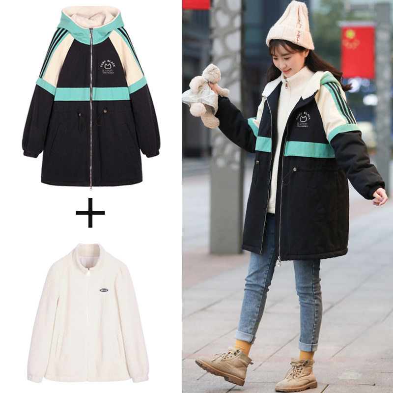 Teen Girl Glint Jacket Junior High School Student 2020 Winter New High School Girl Winter Dress Plus Cotton Windcoat Cotton Clothing Splicing