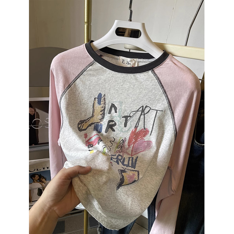 子供用春長袖ボトムシャツ2025新スタイル中・大子供・女の子用グラフィティプルオーバーインナーTシャツガールズトップス