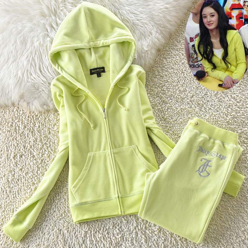 Spring and Autumn Celebrity Style Velvet Tracksuit Juicy Grape Fashion Embroidered Casual Slim-Fit Sweatshirt for Women Trendy