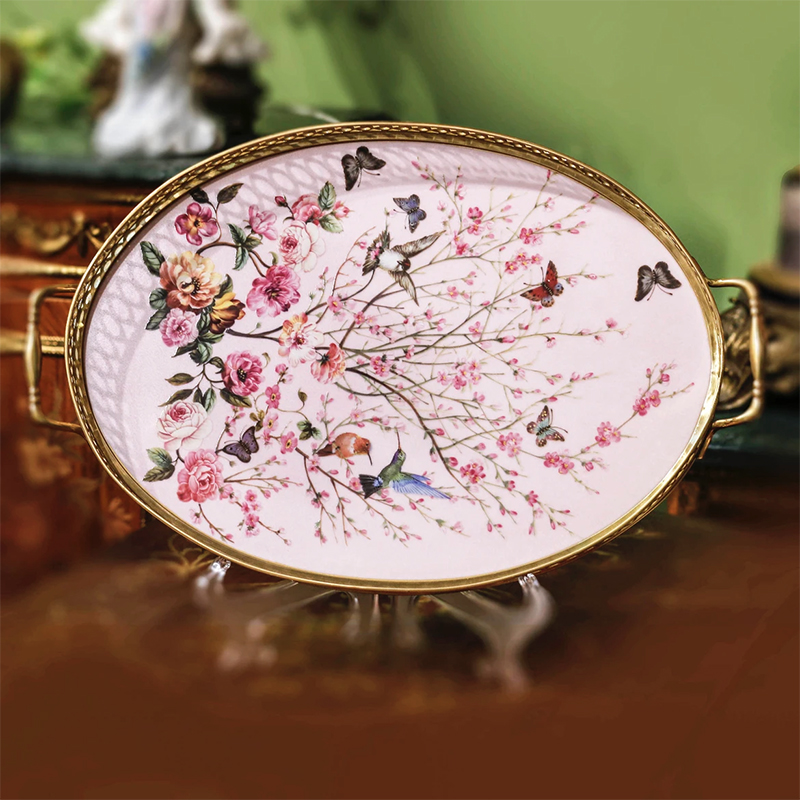 Tigau Megyo Style Hand-painted Ceramic Decorated Copper Side Oval Tray Fruit Tray MS34-Taobao