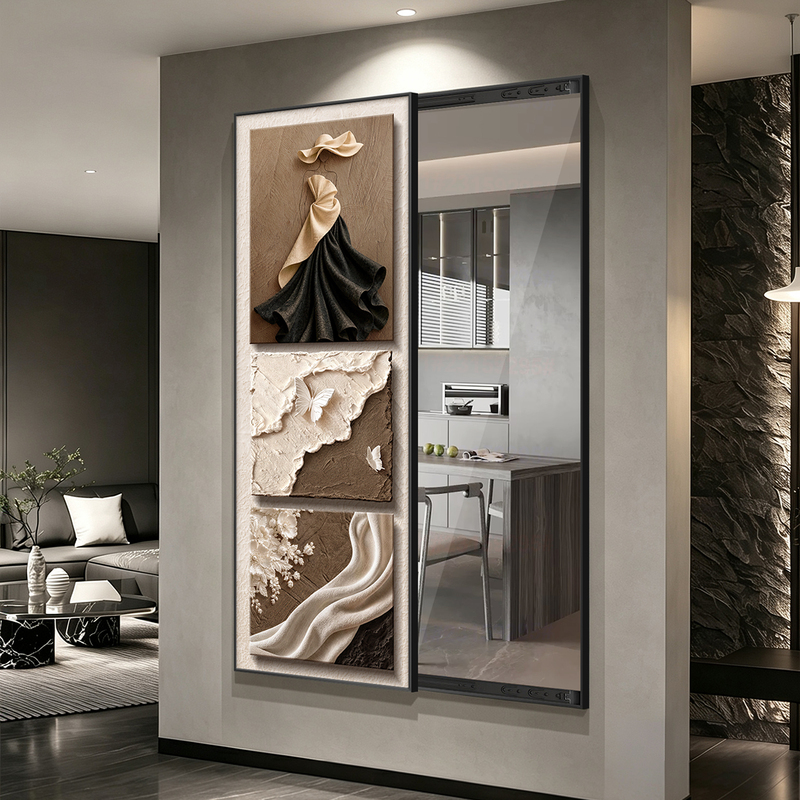Medieval-Style High-End Sliding Hidden Full-Length Mirror Decorative Painting for Entryway, Invisible Concealed Dressing Mirror Hanging Painting Medieval-Style High-End Sliding Hidden Full-Length Mirror Decorative Painting for Entryway, Invisible Concealed Dressing Mirror Hanging Painting