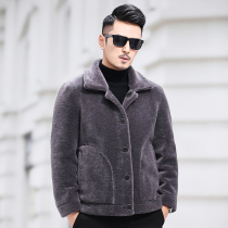Winter new sheep shearing fur one-piece mens leather leather short jacket lamb hair lapel fur coat