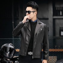 Haining leather leather mens cycling motorcycle suit Korean version slim short suit collar goatkin jacket handsome jacket