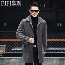 Haining fur mens sheep shearing mens fur one-piece lamb hair lapel mid-length leather trench coat winter coat