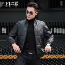 Fashion leather baseball suit stand collar short sheepskin slim leather down jacket mens leather jacket leather jacket