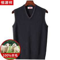 Hengyuanxiang 100 pure woolen sweater vest mens fur vest middle-aged and elderly autumn and winter thickened vest knitted sweater sweater
