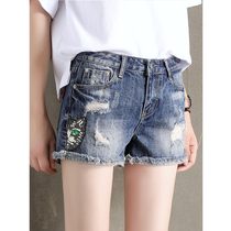 Women's Wide Leg Denim Shorts Summer 2022 New Korean Style Loose Embroidered High Waist Slim Straight Ripped Hot Pants