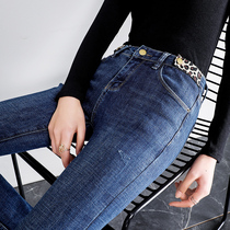 Micro-La jeans women 2021 spring new Korean version of high-waisted bell pants blue slim slim small long pants