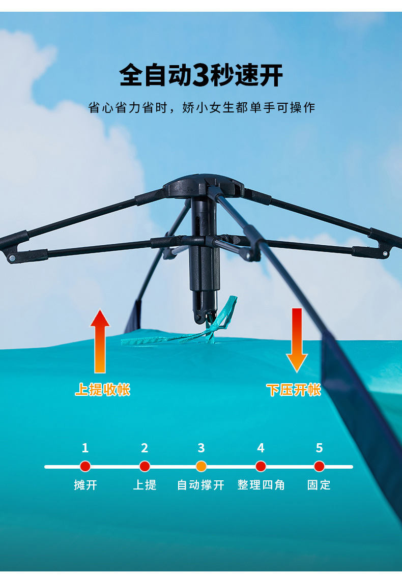 探路者 户外全自动帐篷 200*140*115cm 图3