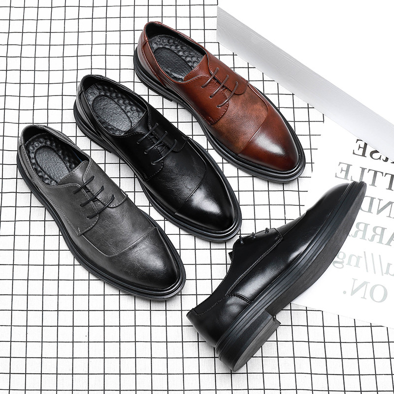 Trendy brand leather shoes men's Korean version of the British style trend all-match men's leather business formal wear casual small leather shoes increase