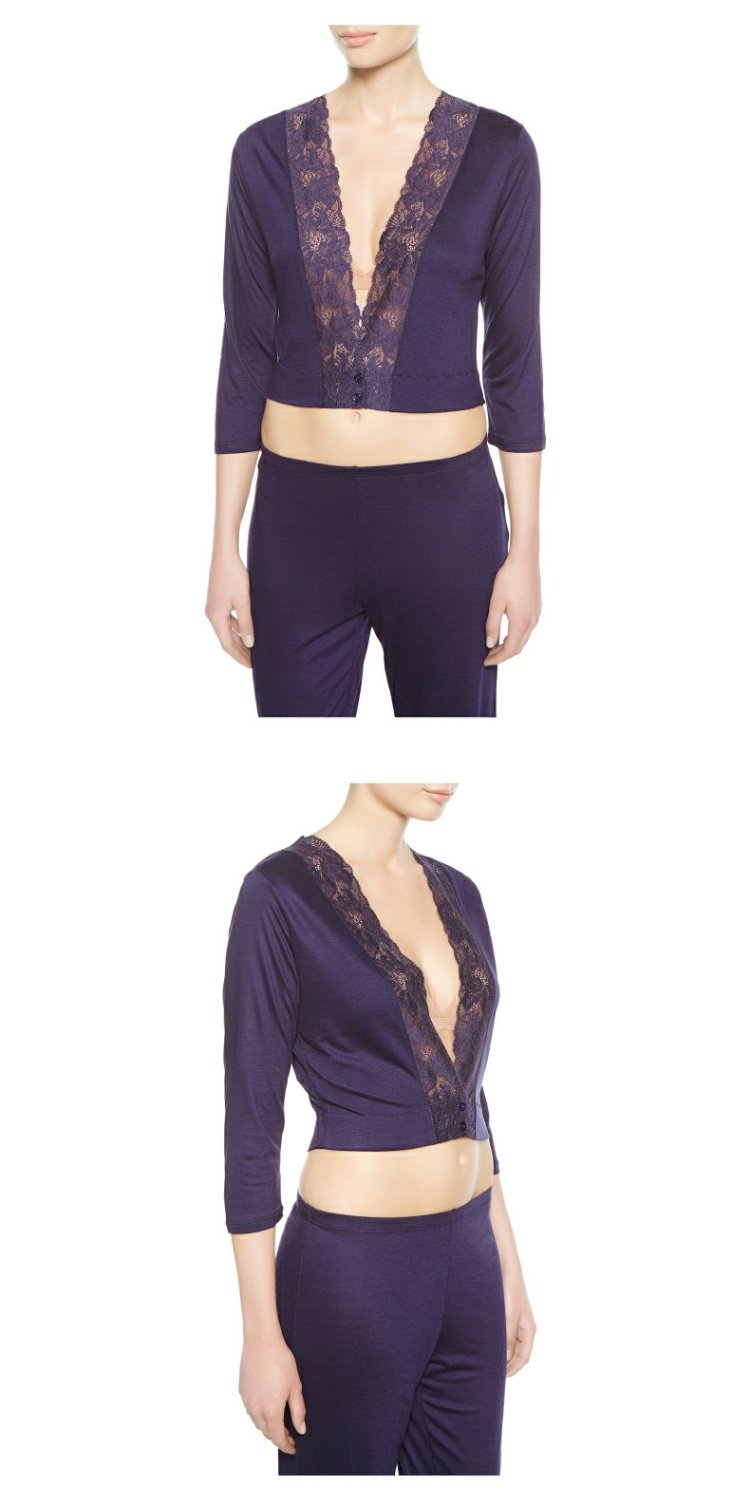 LA PERLA Bà MARGHERITA Bộ sưu tập Đồ ngủ Sản phẩm mới Thêu Hoa cắt cúp tay áo Pyjama đồ bộ mặc nhà bằng vải thun