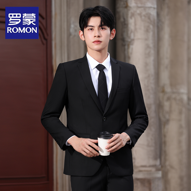 Romon Suit Set Men's Business Formal Wear Groom Wedding Dress Korean Style Slim Fit Jacket Casual Small Suit for Men Romon Suit Set Men's Business Formal Wear Groom Wedding Dress Korean Style Slim Fit Jacket Casual Small Suit for Men