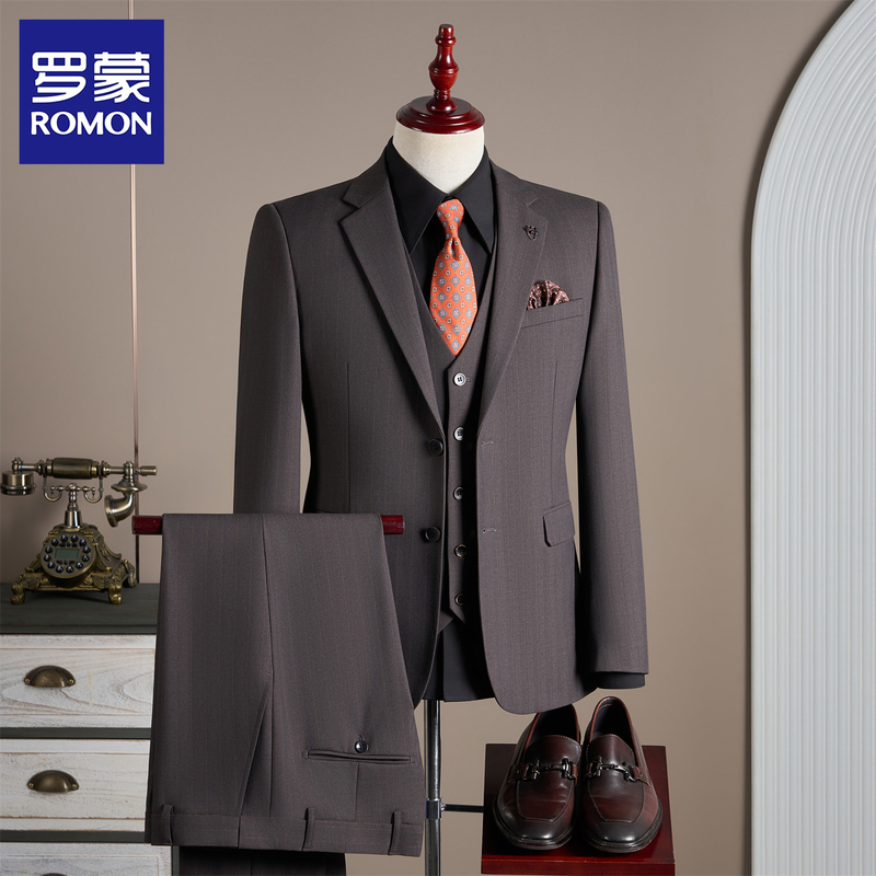 Romon Striped Suit Set Men's Slim-Fit Business Formal Suit Single Jacket Groomsmen Groom Wedding Suit Romon Striped Suit Set Men's Slim-Fit Business Formal Suit Single Jacket Groomsmen Groom Wedding Suit