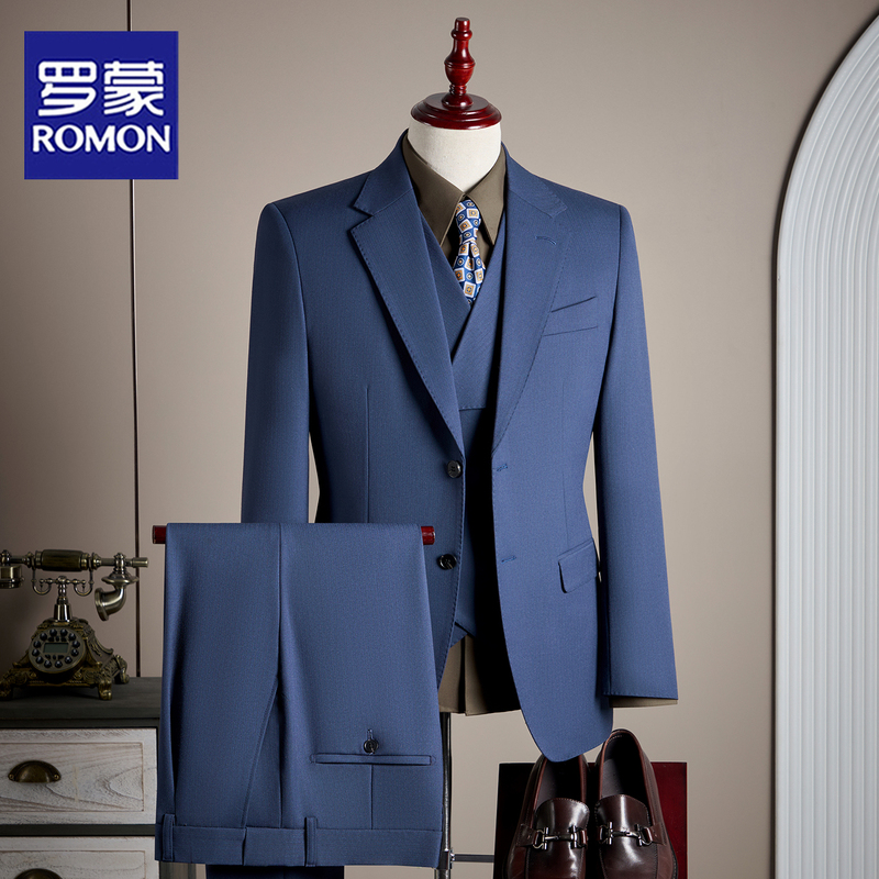 Romon High-End Craftsmanship Pinstripe Suit Set for Men, Business Formal Wear, Casual Suit, Groom's Wedding and Engagement Suit