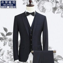 Suit suit Mens three-piece suit Slim suit Four seasons business casual professional formal suit Navy blue suit Mens suit