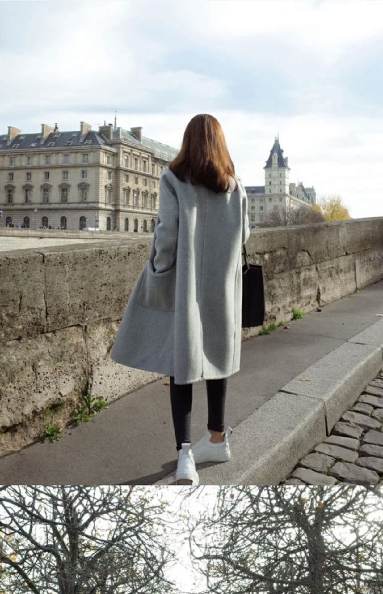 Thu đông 2018 phiên bản Hàn Quốc mới của áo khoác len Hàn Quốc Slim lỏng dài phần sinh viên áo len hai mặt nữ áo khoác len nữ