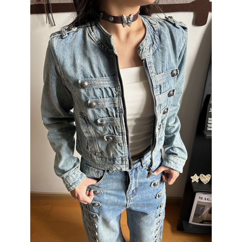 Kismets Palace-Style Buttoned Denim Jacket Deconstructed Canvas Short Jacket Casual Versatile Napoleon Top Kismets Palace-Style Buttoned Denim Jacket Deconstructed Canvas Short Jacket Casual Versatile Napoleon Top