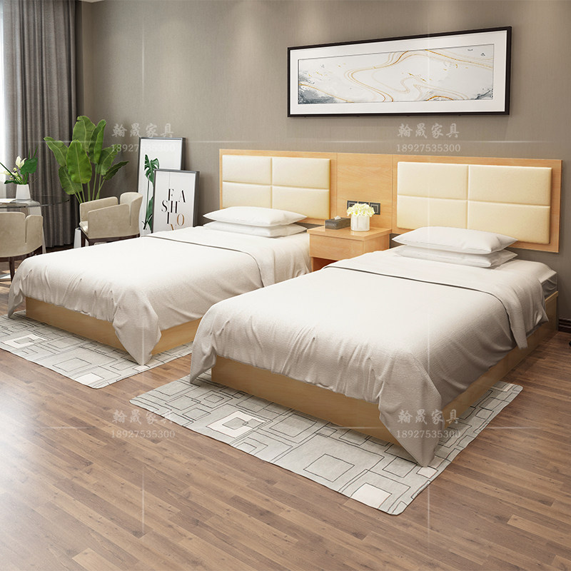 Hotel bed customized fast guesthouse furniture label room double bed soft bed for rental room apartment full furniture