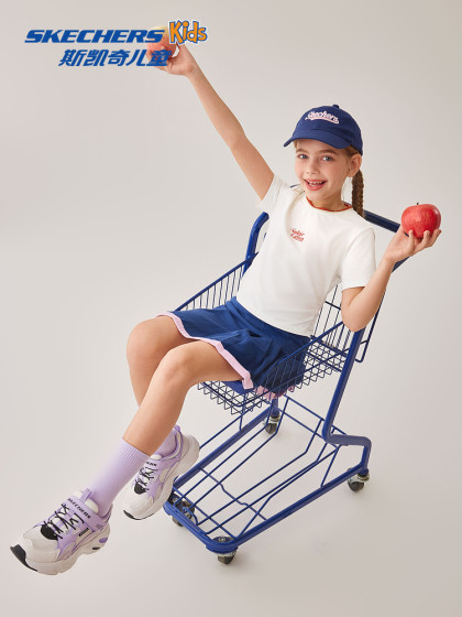 斯凯奇2025春季新品童装亲子装t恤短袖圆领女款修身缤纷休闲系列