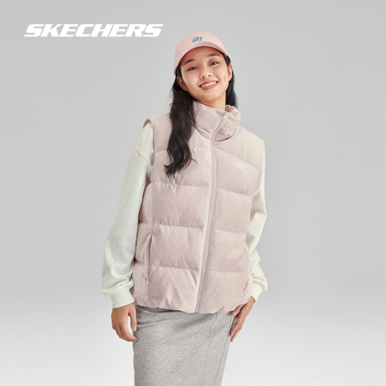 Skechers Skechers 다운 조끼 블랙 다목적 남성 및 여성 발수 스탠드 칼라 편안한 조끼