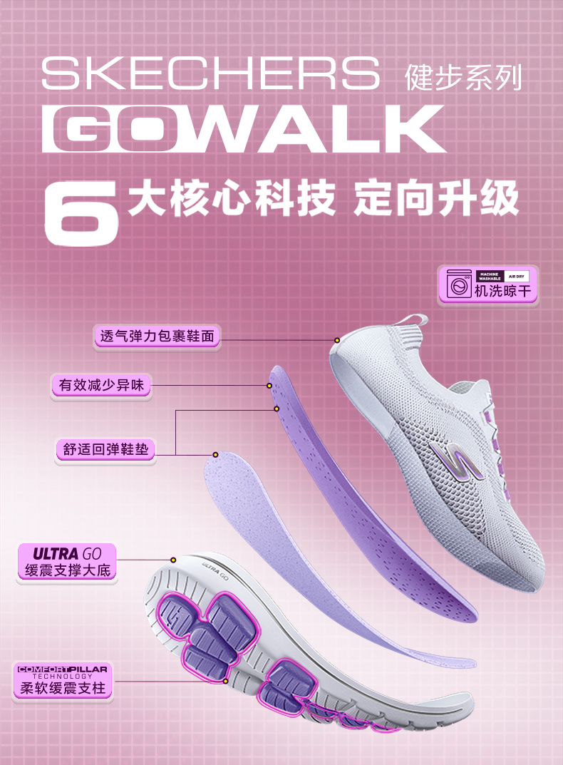 斯凯奇 Skechers Go Walk 5 一体编织鞋面 女休闲减震健步鞋 图1