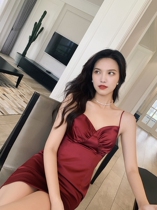 Ye Xiaoxian sexy wine red satin pleated suspender dress slim elegant temperament small dress