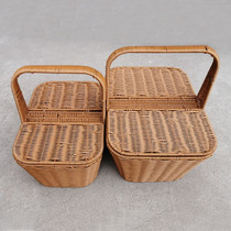 Imitation vine choreography basket shopping basket Buy food basket Woven Containing Basket Oval Rectangular Picnic Basket With Lid Plastic