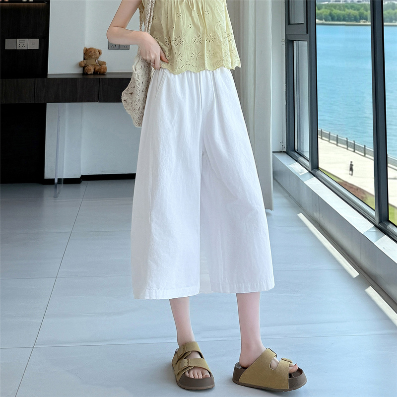 Ice Silk White Capri Pants for Women, Summer Thin Style, 2026 New Model, Petite Wide-Leg Casual Loose Straight High-Waisted Mid-Length Pants