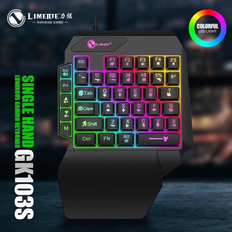 Limei Gk103S Luminous Gaming Keyboard with Mechanical Feel, One-Handed Keyboard for Pubg, Mobile Keyboard and Mouse Converter