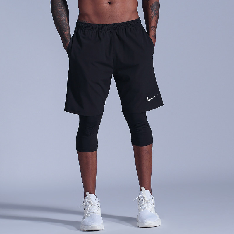 Американские спортивные шорты мужские летние быстросохнущие на подкладке из ледяного шелка с поддельными пятиточечными штанами из двух частей для бега, фитнеса, баскетбола