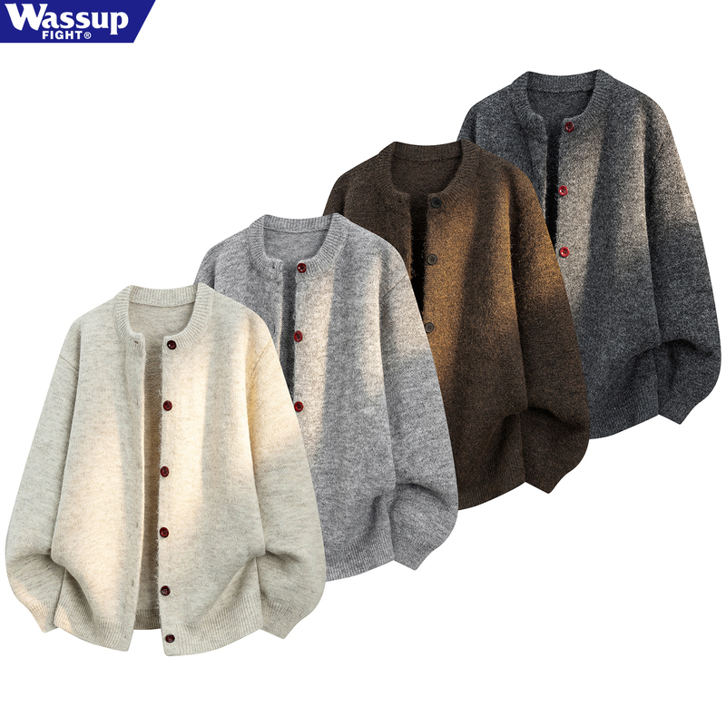 Wassup Casual Style Round Neck Knitted Cardigan for Men and Women, Autumn and Winter, Large Size, Loose Button Sweater Jacket with a High-End Feel