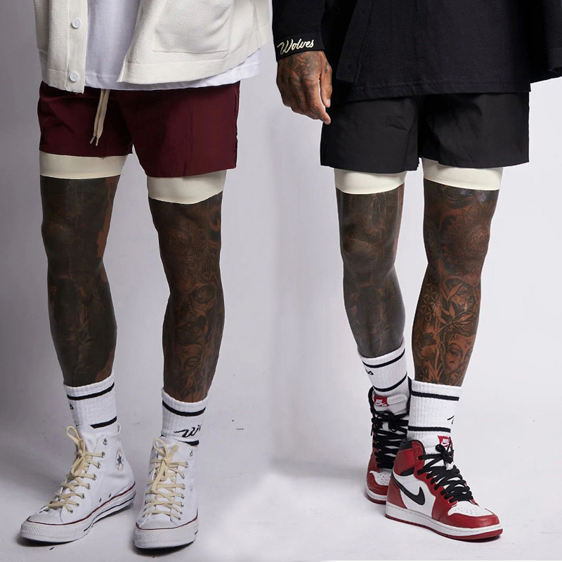 American-Style Basketball Shorts for Men, Training Fitness Sports Shorts, Summer Running Inner Lining, Quick-Drying Double-Layer Mid-Length Tight Pants
